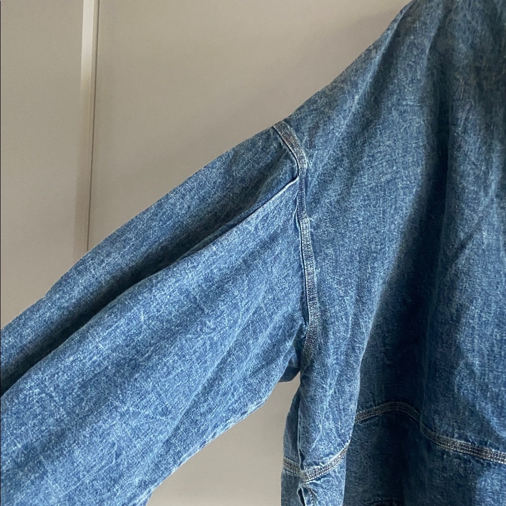FREE PEOPLE Oversized Jade Blue Denim Top | Stylish Layering | Elevated Casual - Picture 12 of 16